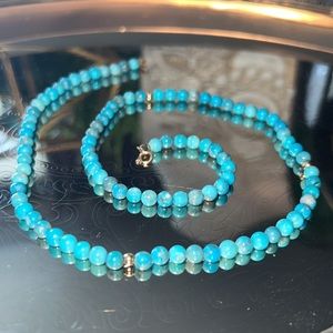 🤩Vintage, Turquoises & 14 Yellow Gold, 16" necklace🍾